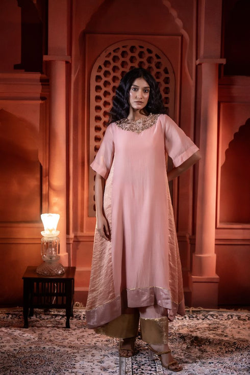 Jalshaghar dusty pink mehre kurta with farshi pants