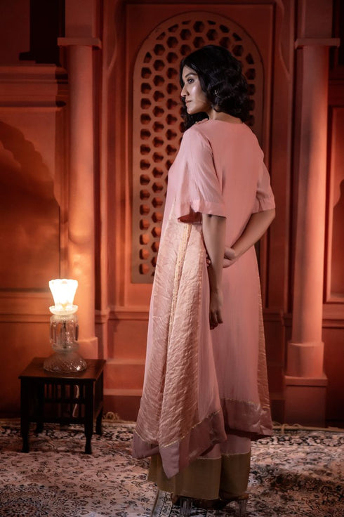 Jalshaghar dusty pink mehre kurta with farshi pants