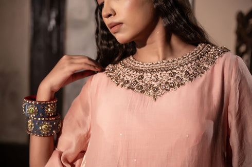 Jalshaghar dusty pink mehre kurta with farshi pants