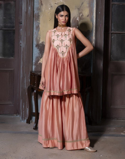 Jalshaghar dusty pink short vani kurta with sharara
