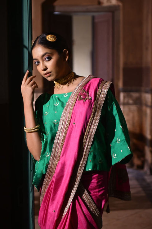 Jalshaghar green brocade chandphool kaftan top