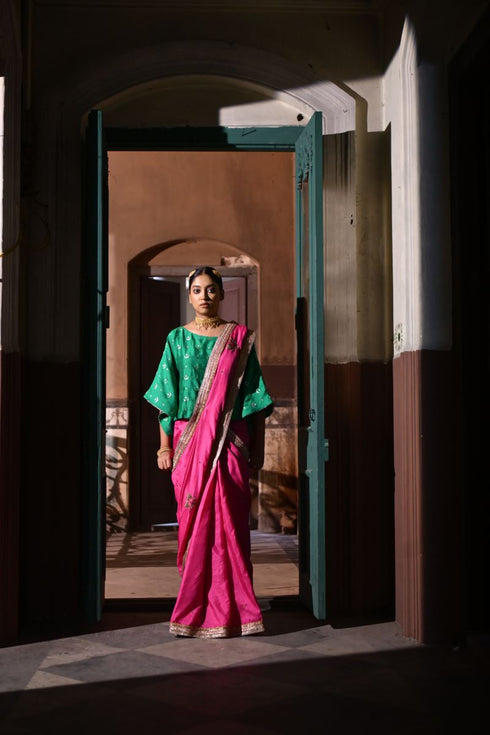 Jalshaghar green brocade chandphool kaftan top
