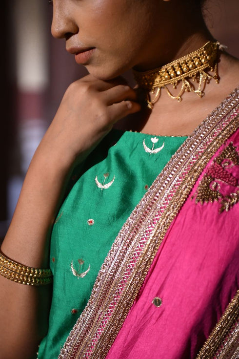 Jalshaghar green brocade chandphool kaftan top