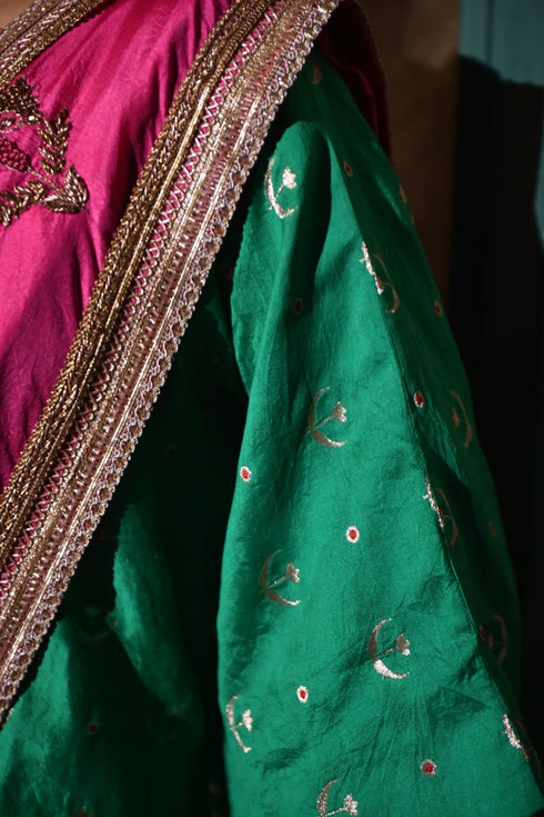 Jalshaghar green brocade chandphool kaftan top