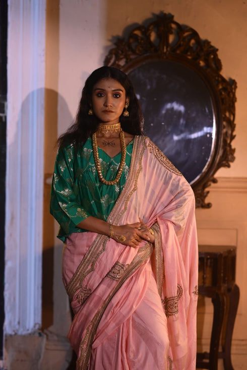 Jalshaghar green brocade mumtaz kediya blouse