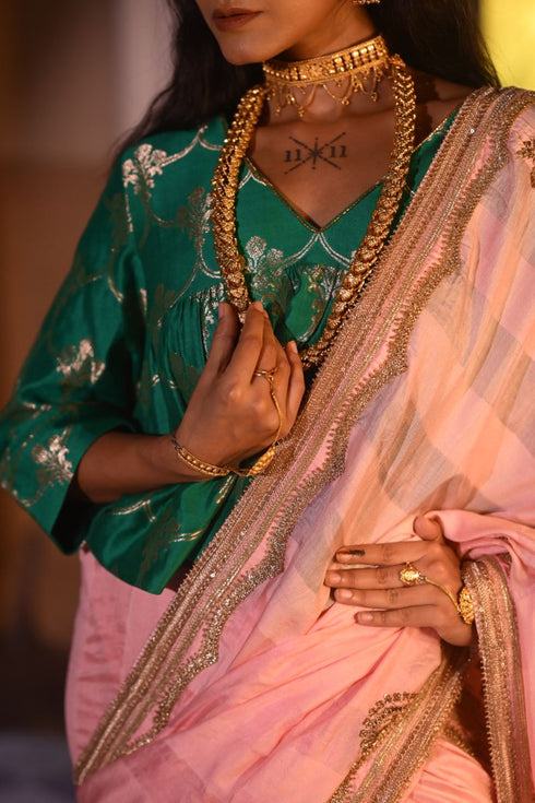 Jalshaghar green brocade mumtaz kediya blouse