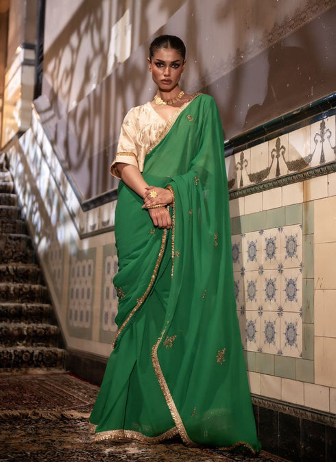 Jalshaghar green gota phool sari