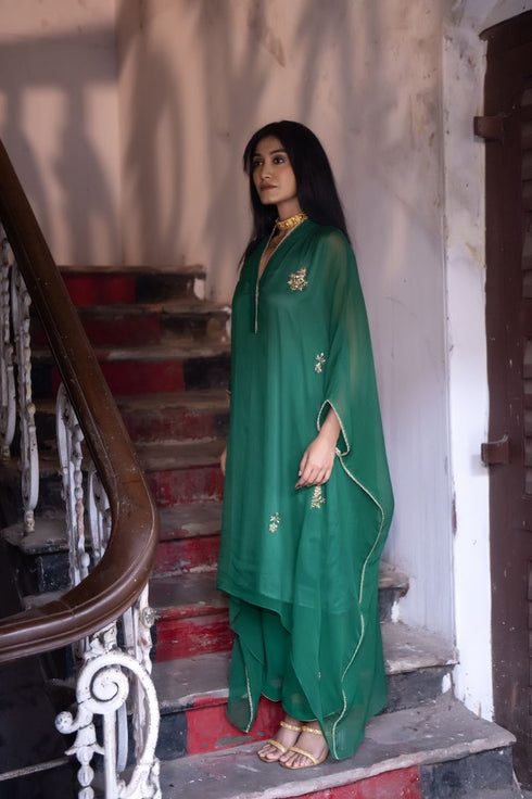 Jalshaghar green kaftan with palazzo