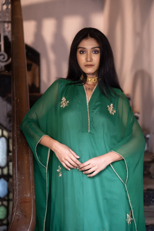 Jalshaghar green kaftan with palazzo