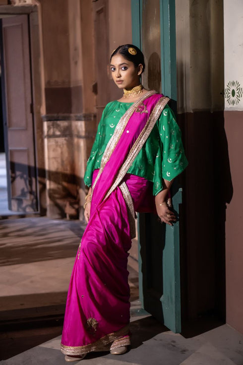Jalshaghar hot pink mughal sari