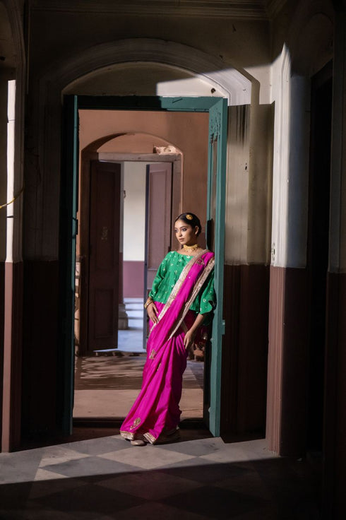 Jalshaghar hot pink mughal sari