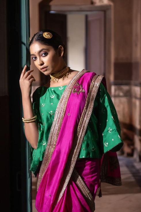 Jalshaghar hot pink mughal sari