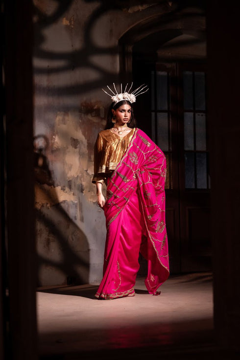 Jalshaghar hot pink shalimaar chanderi sari