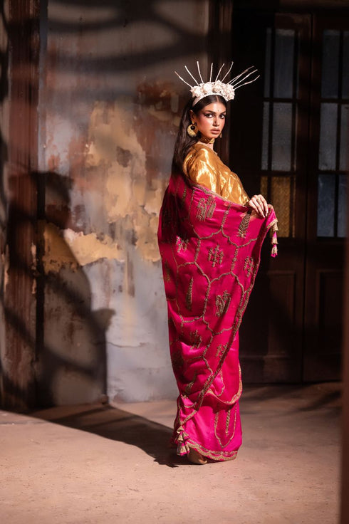 Jalshaghar hot pink shalimaar chanderi sari