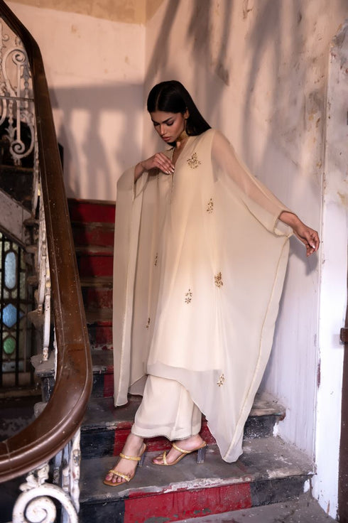 Jalshaghar ivory kaftan with palazzo