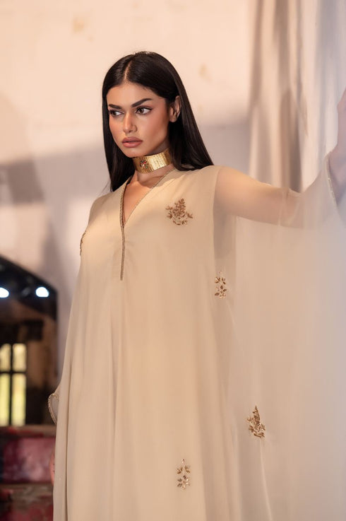 Jalshaghar ivory kaftan with palazzo
