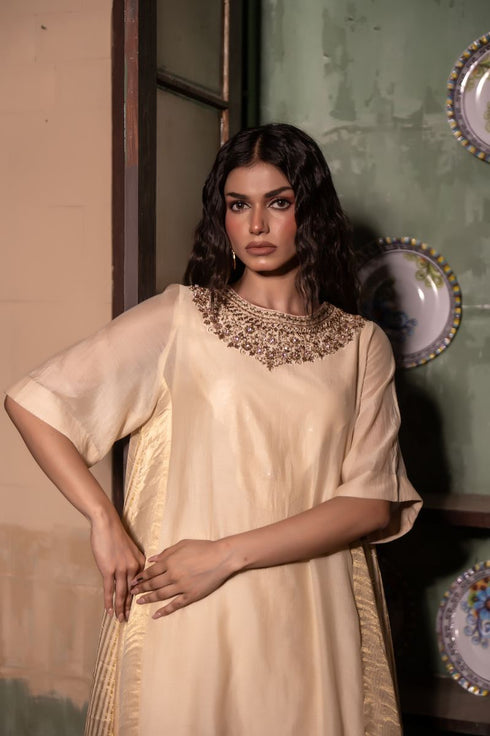 Jalshaghar ivory mehre kurta with farshi pants