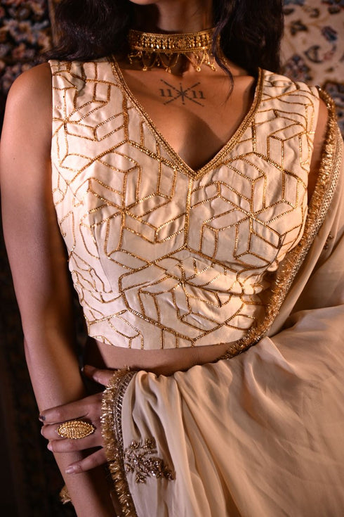 Jalshaghar ivory octa gota chanderi sleeveless blouse