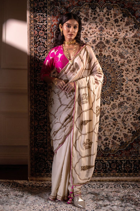 Jalshaghar ivory shalimaar sari