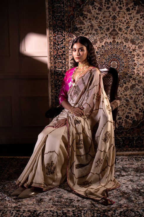 Jalshaghar ivory shalimaar sari