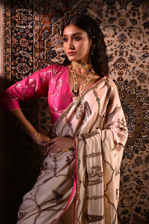 Jalshaghar ivory shalimaar sari