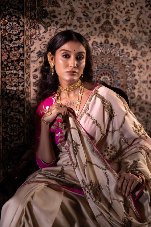 Jalshaghar ivory shalimaar sari
