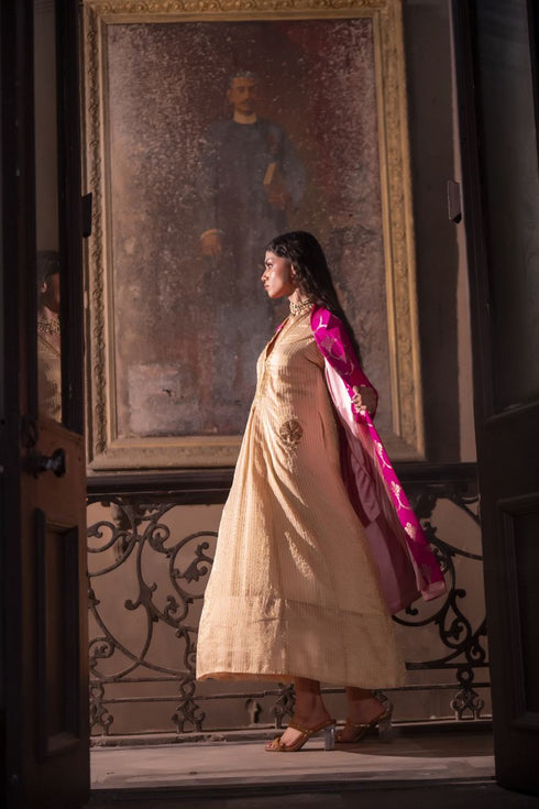 Jalshaghar ivory stripe shaheen anarkali