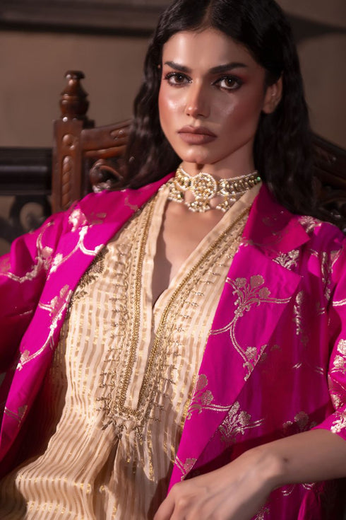 Jalshaghar ivory stripe shaheen anarkali