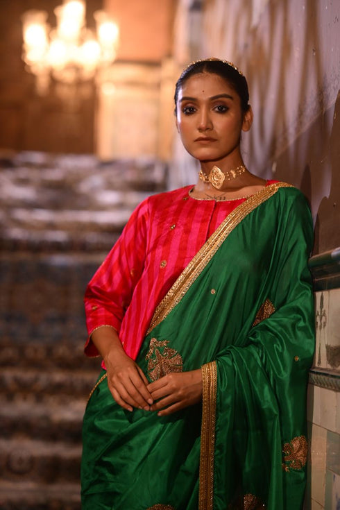 Jalshaghar red and pink stripe reshma blouse