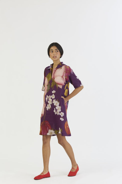 Jamun purple short collared dress