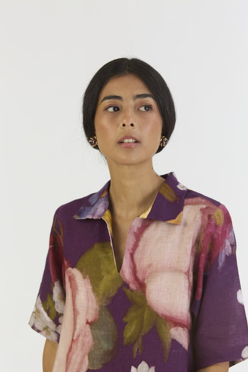 Jamun purple short collared dress