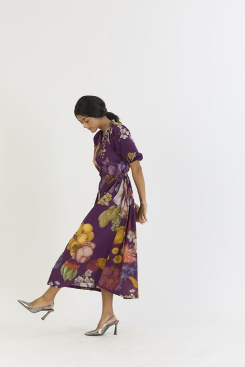 Jamun purple side tie up dress