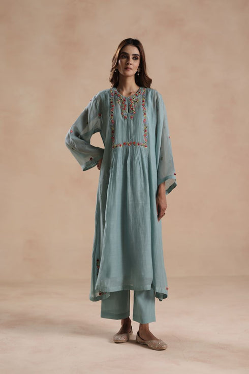 Jheel turquoise kurta set