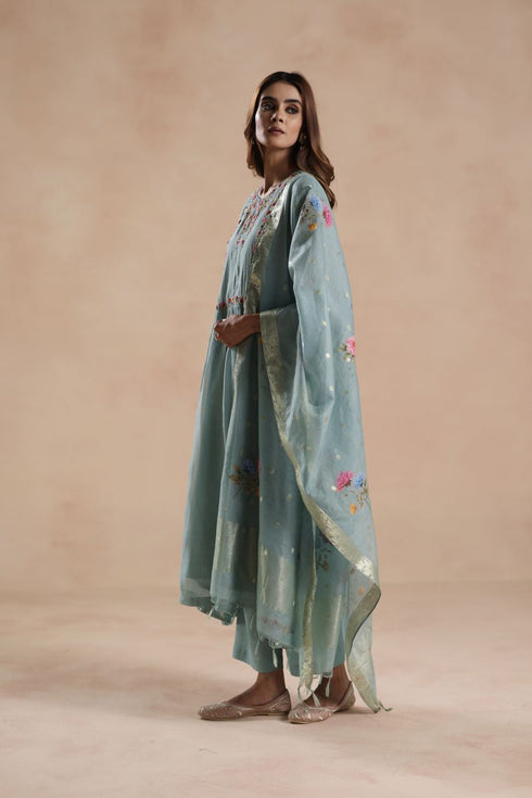 Jheel turquoise kurta set