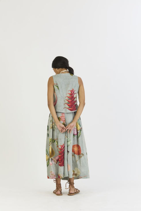 Juniper shades of blue waistcoat and box pleat skirt