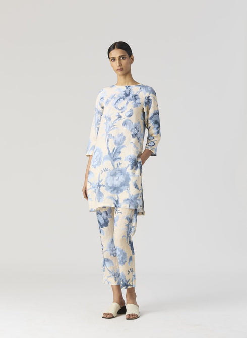 Juno blue linen kurta set