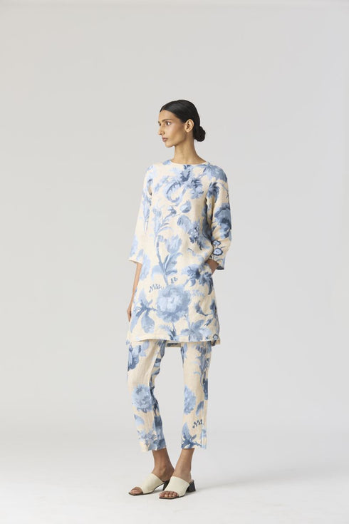 Juno blue linen kurta set