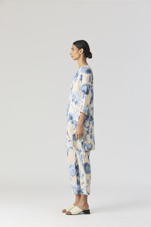 Juno blue linen kurta set