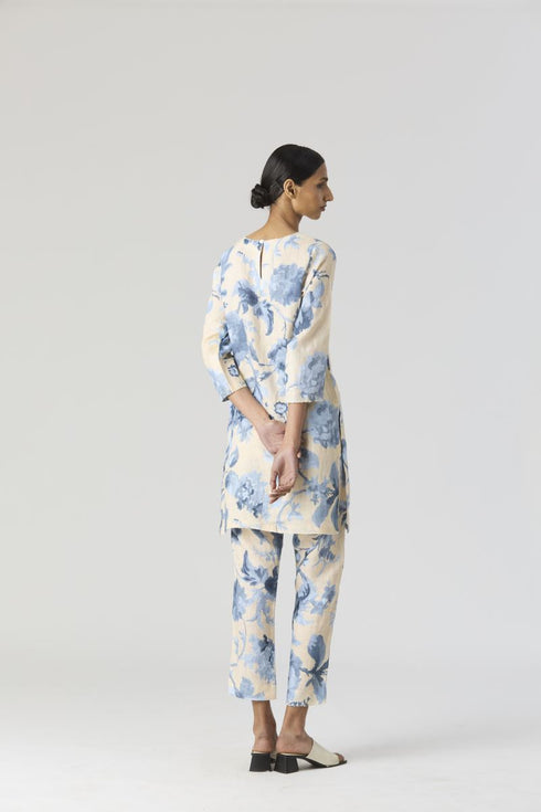 Juno blue linen kurta set