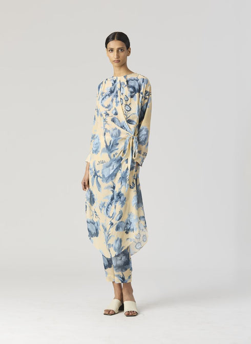 Juno blue side wrap kurta set