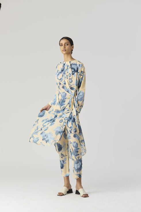 Juno blue side wrap kurta set