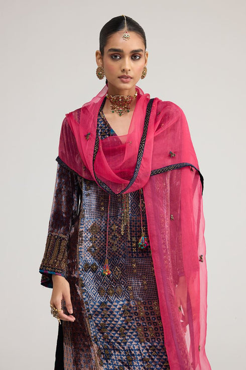 Kainaat fuchsia organza stole