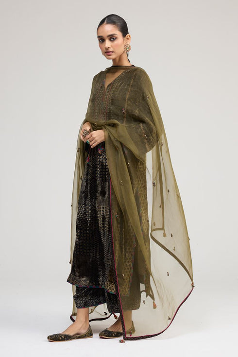 Kainaat olive green organza dupatta