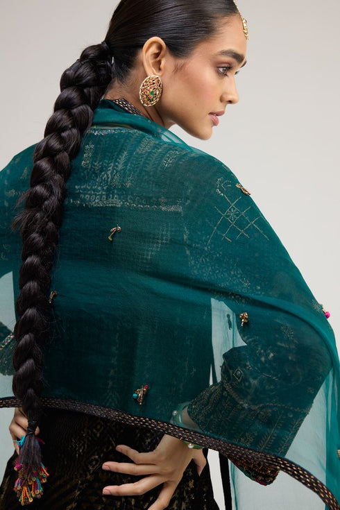 Kainaat teal organza stole