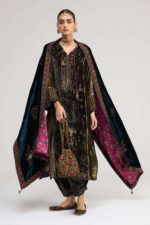 Kainaat teal velvet stole