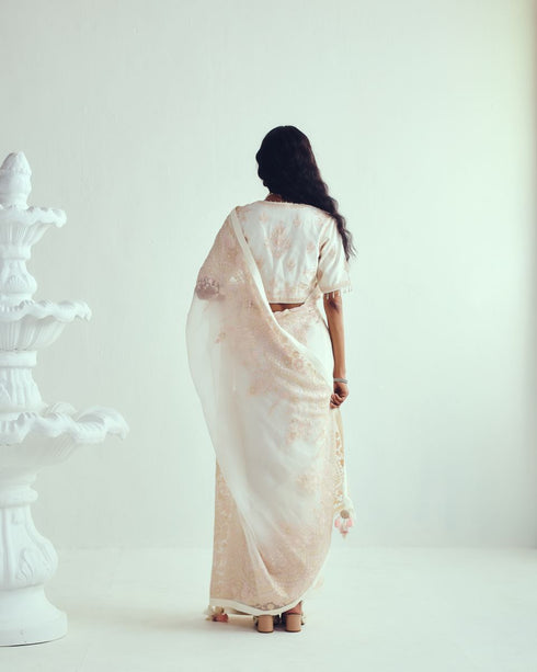 Kashidakari ivory sari with blouse