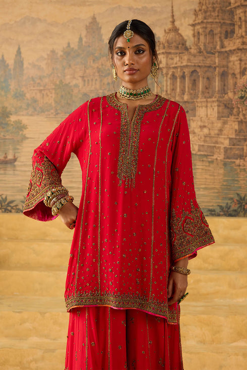 Kashi red short phiran kurta