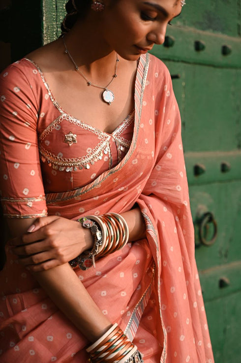 Kesariya orange noor sari set