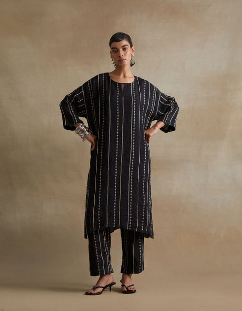 Kiln black thread embroidered kurta set