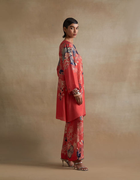 Kiln tomato bold floral print kurta set